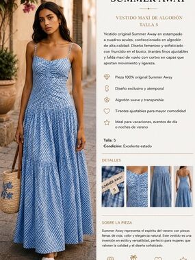 Blue Checked Cotton Maxi Dress with Adjustable Straps